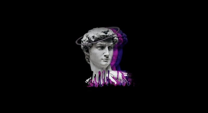 1080P, sculpture, black, simple background, vaporwave, simple