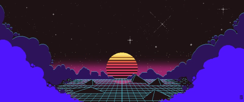 outrun, sunset, 5K, pixel