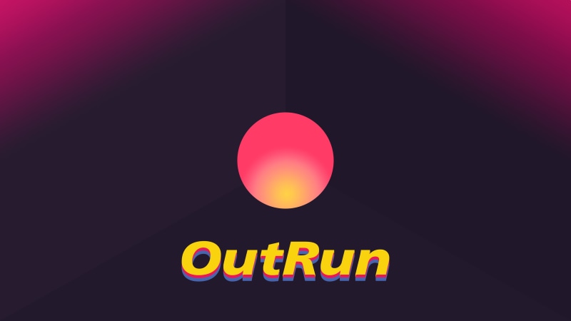 4K, no people, studio shot, sky, text, OutRun, low angle view, transportation, communication, capital letter, lighting equipment, yellow, western script
