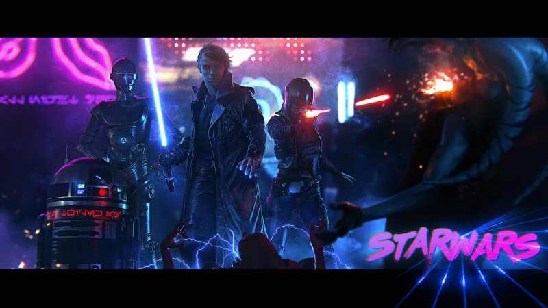 Star Wars, cyberpunk, 4K, OutRun