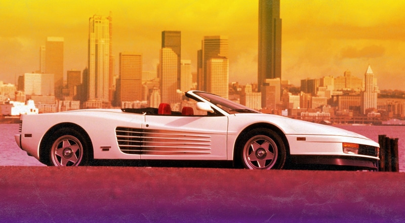 Sintav, Retrouve, VHS, The city, 512 TR, New Retro Wave, Synth, Testarossa, Ferrari Testarossa 512 TR, 1080P, Retrowave, Ferrari, 80s, Futuresynth, Synthwave