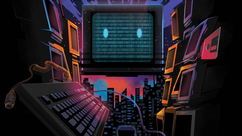 4K, vaporwave, fantasy art, artwork, electro wave, technology, crt monitor, retrowave, monitor, binary, binary code, retro wave, neon