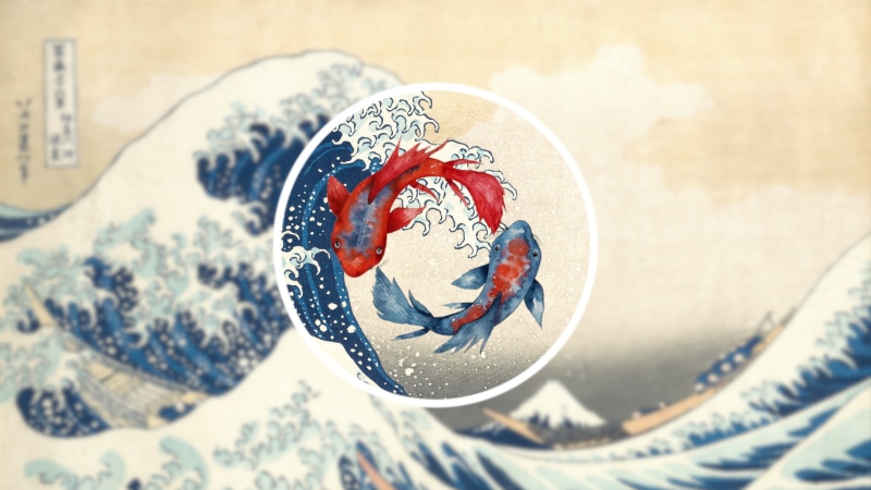 koi, Japanese, Kanagawa, fish, waves, 4K, artwork, The Great Wave off Kanagawa, digital art