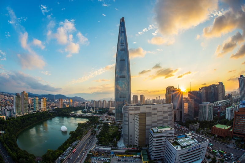 urban, water, built structure, office, no people, skyline, city, cityscape, 5K, outdoors, sunrise, urban skyline, landscape, building, seoul, hour, skyscraper