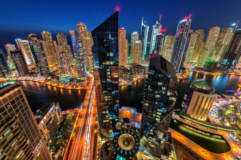 tower, long exposure, illuminated, financial district, urban skyline, sky, 1080P, building, modern, United Arab Emirates, architecture, skyscraper, skyline