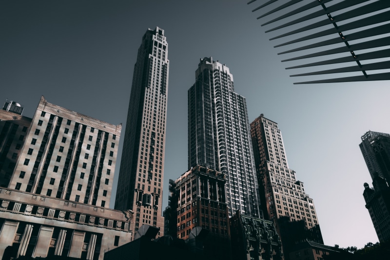 urban, office building exterior, tower, office, angle, building, low, city, day, low angle shot, built structure, rise, new york, buildings