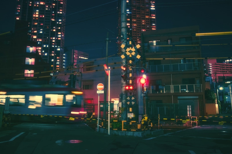 glow, passing through, nighttime, culture, travel, city street, skyscraper, night light, blue, night, sign, trip, outdoor advertising, street light, buildings