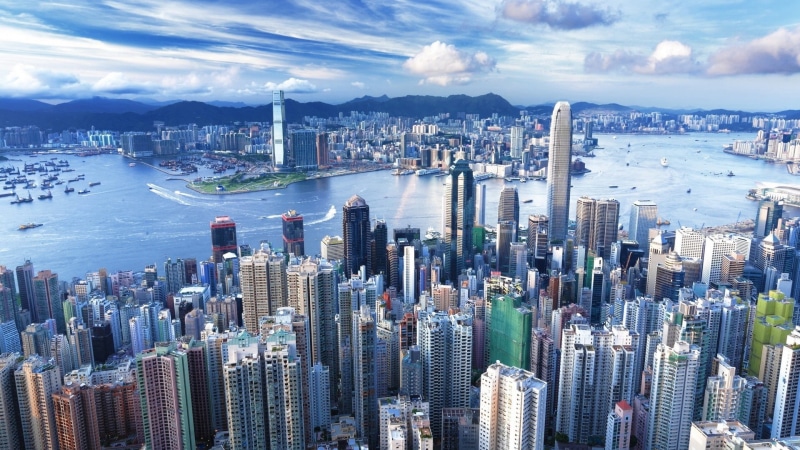 sky, metropolis, skyscrapers, outdoors, top view, waterfront, kowloon, tower, mountain Peak, buildings, architecture, downtown District, city Life, asia