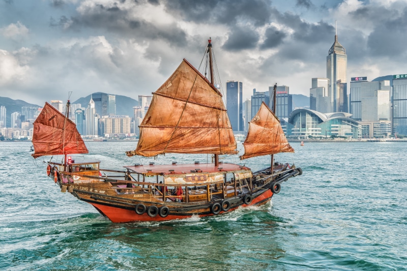 The Victoria Harbour, Victoria Harbor, Kowloon, junk, building, harbour, 5K, home, Hong Kong, Bay