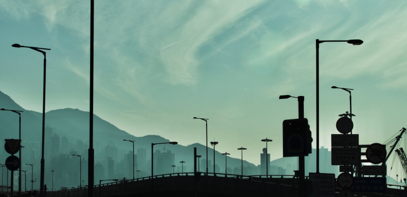 lamp, dusk, cloud - sky, 5K, built structure, architecture, illuminated, city, outdoors, west kowloon, hong kong, low angle view, street, mode of transportation