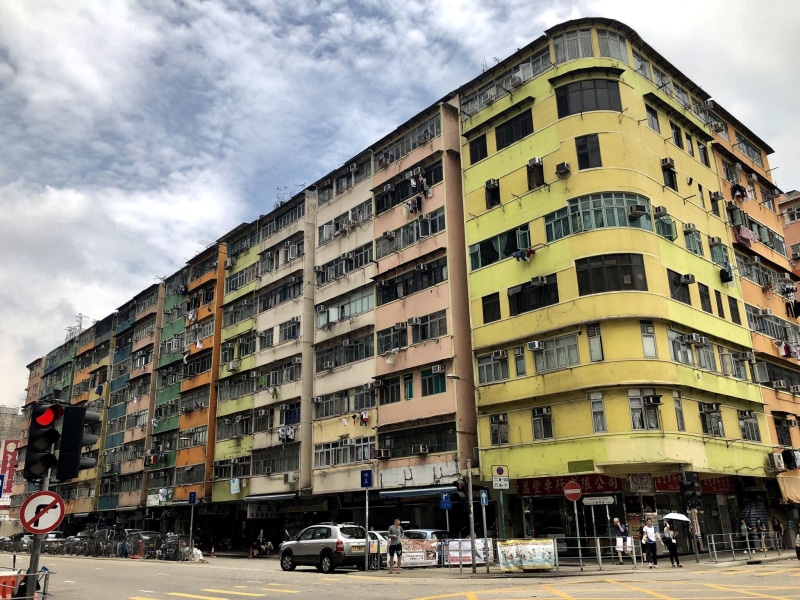 colors, street, hong kong, architecture, nature, sky, apartments, incidental people, window, day, kowloon, colorful buildings, land vehicle, building, apartment