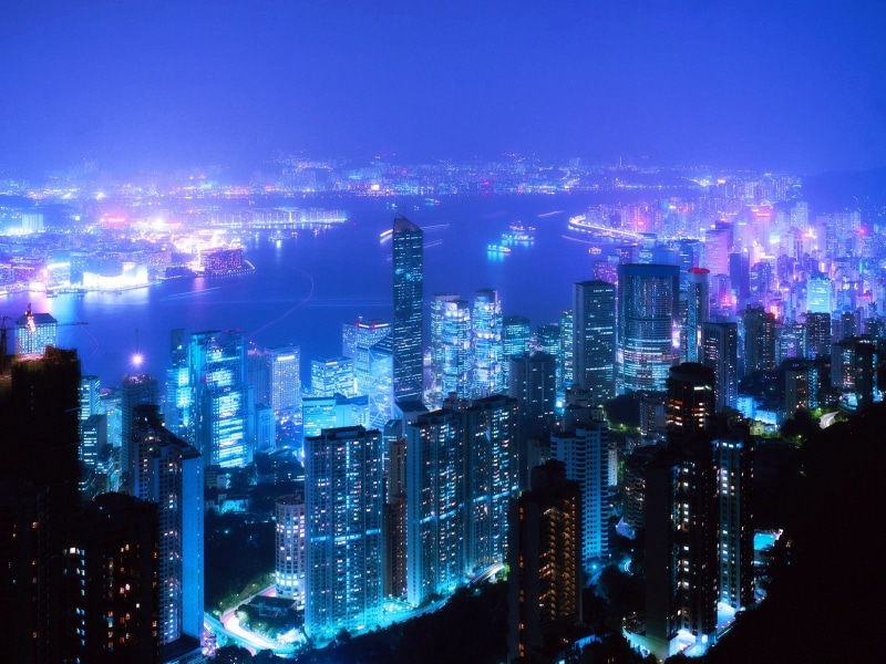 hK, urban Scene, tower, dusk, panoramic, crowd, building, city, hong Kong Island, victoria Harbour - Hong Kong, sea, office Building, top view, business