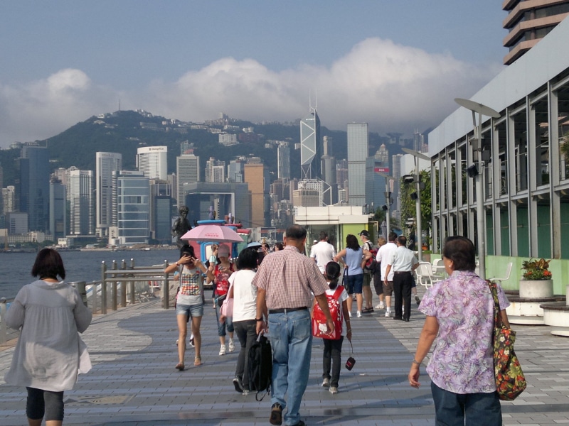 adult, sky, walkway, nature, cityscape, hong, crowd, kowloon, chinese, men, walking, building exterior, outdoors, women, leisure activity, group of people