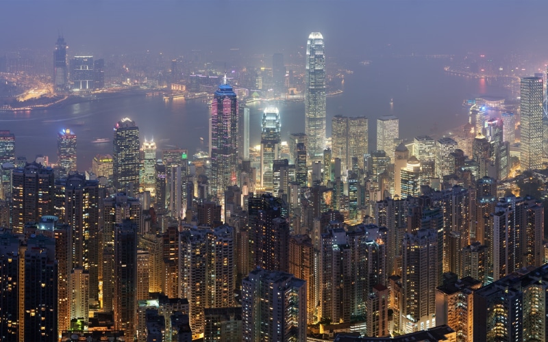 dusk, financial District, outdoors, office building exterior, china - East Asia, residential district, hong Kong, city, building, hong, aerial View, hdr