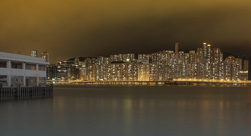 building, no people, kowloon, travel destinations, city, hong kong, river, nature, night, skyscraper, built structure, building exterior, cityscape, waterfront