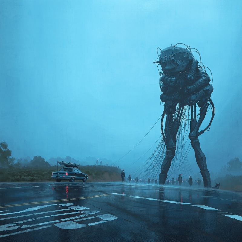 artwork, rain, travel, mode of transportation, sign, sedan, land vehicle, transportation, nature, road, rainy season, car, street, black, motor vehicle