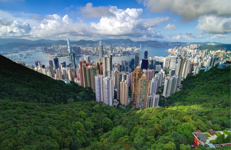 building exterior, mountain, skyscraper, architecture, plant, office building exterior, s, Hong Kong, modern, crowd, sky, nature, 1080P, city, landscape