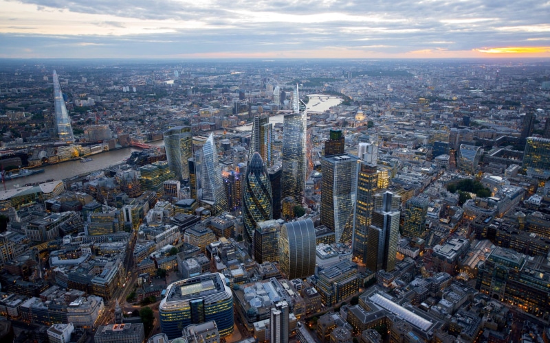 residential district, sky, modern, built structure, building, England, high angle view, cityscape, skyscraper, aerial view, high, city, London, outdoors