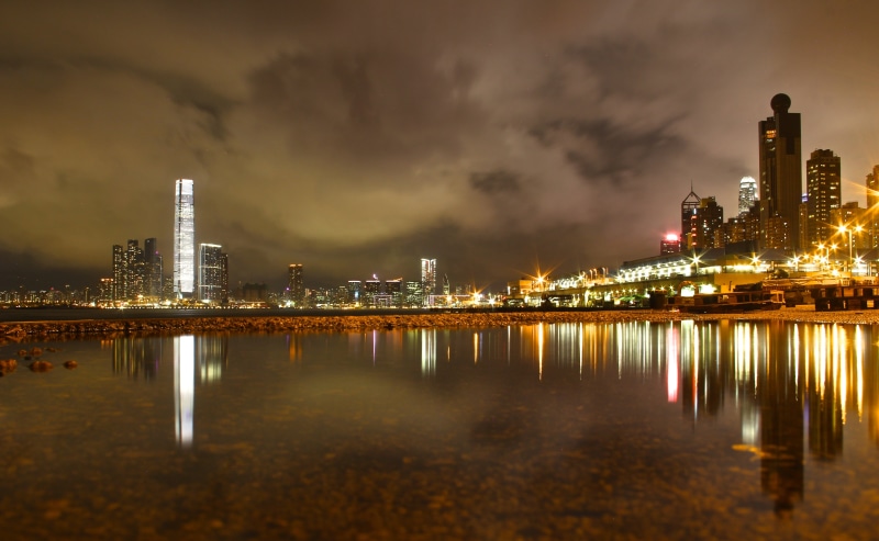 Kennedy Town, Hong Kong, kong, Water, urban Scene, cityscape, reflection, skyscraper, hong, architecture, city lights, night, Western District, urban Skyline