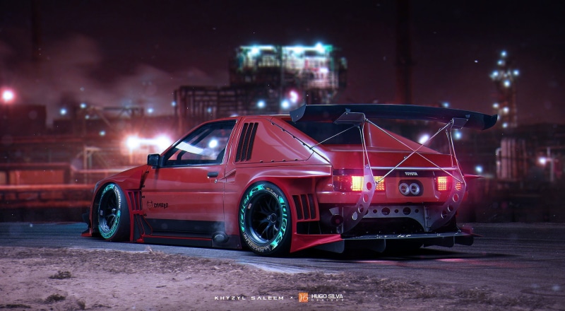 city, Toyota, fire engine, security, artwork, stationary, render, tuning, 1080P, illuminated, Khyzyl Saleem, occupation, car, land vehicle, lighting equipment