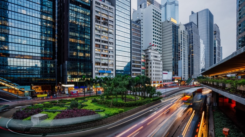 downtown, tower block, cityscape, asia, city, hong kong, metropolis, skyscraper, landmark, light trail, metropolitan area, urban area, 4K, china
