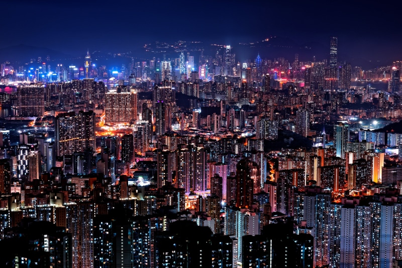 built Structure, building Exterior, hong Kong, asia, urban Scene, night, city building, skyscraper, cityscape, famous Place, painting, downtown District