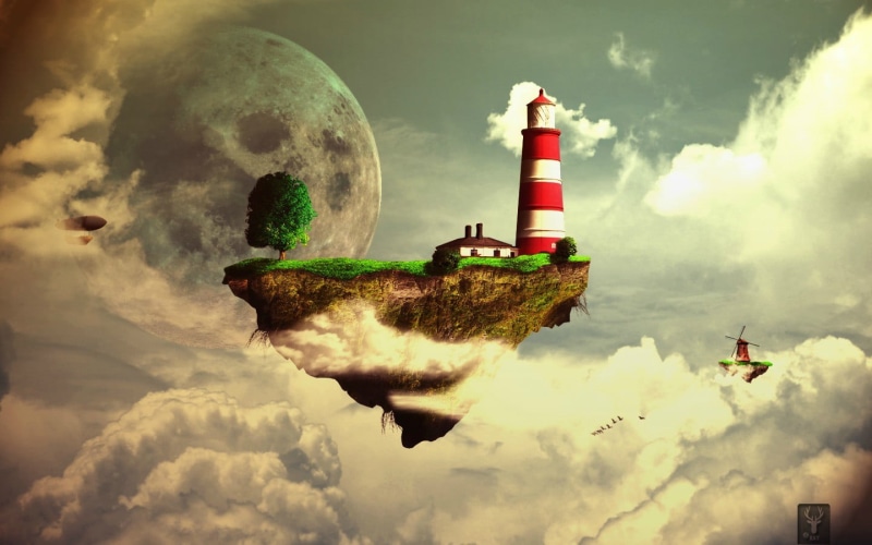 architecture, building exterior, red, low angle view, digital composite, outdoors, cloud - sky, built structure, music, flying, 720P, mid-air, safety