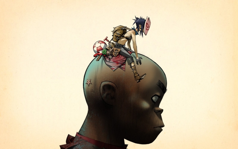 sculpture, Russel Hobbs, Jamie Hewlett, close-up, figurine, Noodle, wall - building feature, indoors, day, art and craft, Gorillaz, portrait, headshot