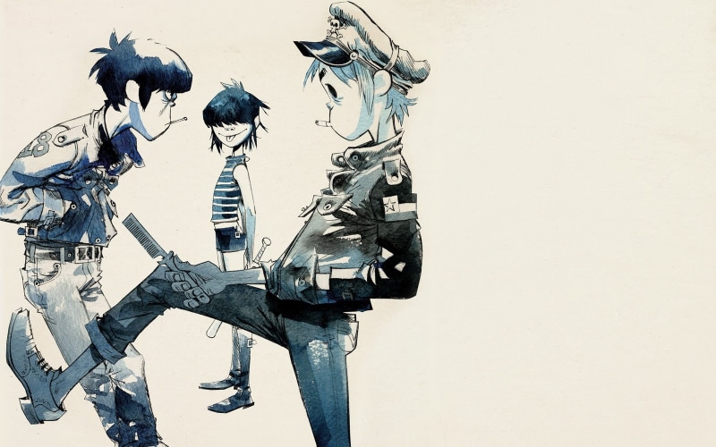 male, architecture, group of animals, clear sky, no people, low angle view, anime, art and craft, holding, Murdoc Niccals, comb, animal wildlife, nature
