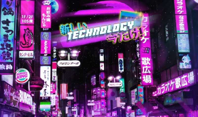 Night, built structure, advertisement, communication, neon, sign, Cyan, purple, text, Vaporwave, outdoors, Retro Wave, Tokyo, commercial sign, Pink, Magenta