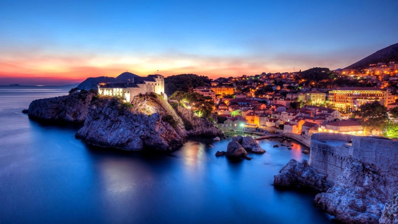 built structure, beauty in nature, 1080P, scenics - nature, beach, croatia, no people, dubrovnik, outdoors, sky, building, land, night, cloud - sky, nature