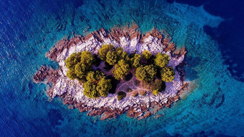 uninhabited island, drone view, blue sea, croatia, sea, islet, drone photography, aerial view, blue water, island, 1080P