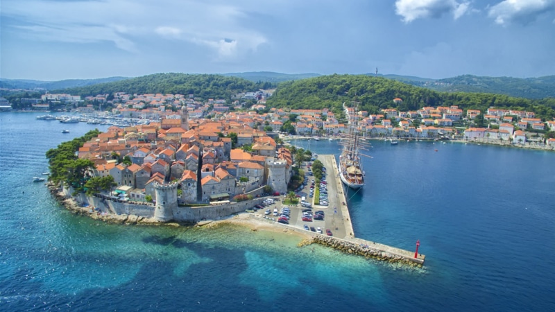 hd, 1080P, sea, air, largest, croatia, view, sixth, korcula, adriatic, island
