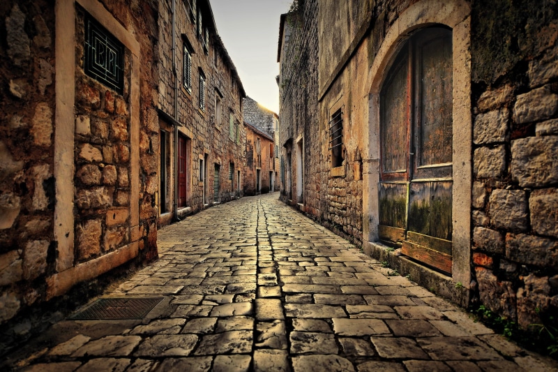 direction, the way forward, narrow, long, stone wall, old, town, alley, building exterior, brick, footpath, no people, wall, 4K, building, built structure