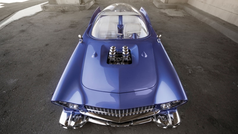 convertible, fish, car, retrofuture, blue, classic, 1955, 4K, lens, eye, future, Ford " Beatnik" Bubbletop Custom