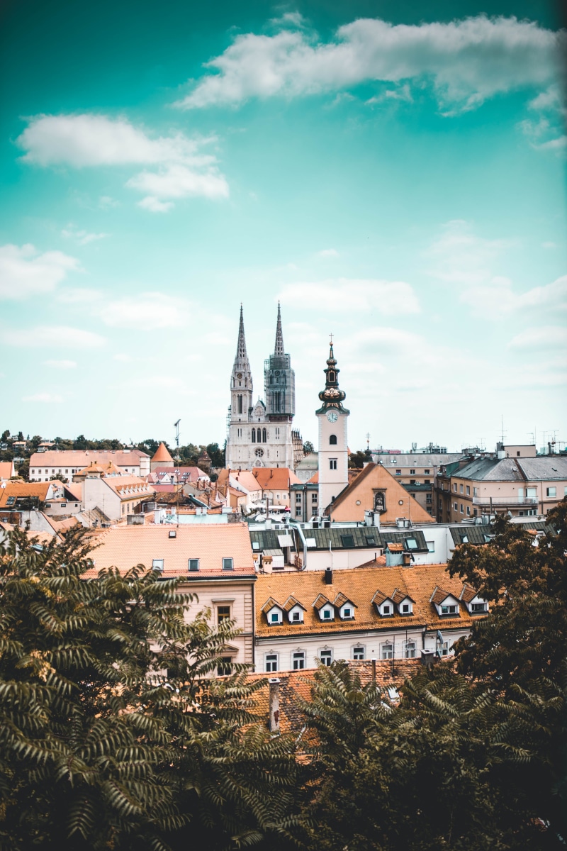 residential district, spire, 5K, outdoors, day, cloud - sky, gothic style, belief, spirituality, building exterior, architecture, croatia, sky, no people