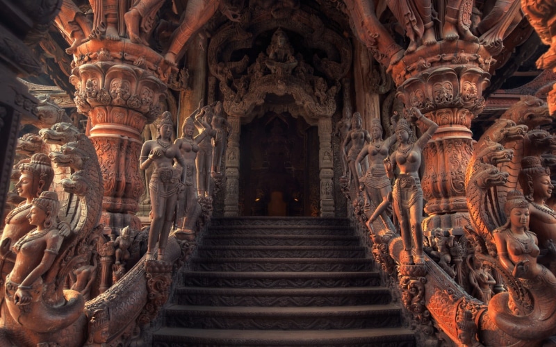 the past, 720P, no people, stair, spirituality, ceiling, craft, place of worship, women, India, art and craft, carving - craft product, representation