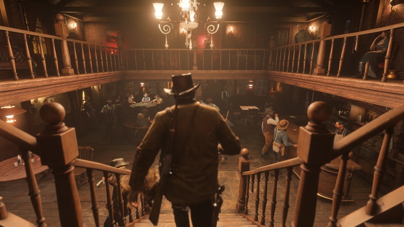 Red Dead Redemption, video games, Rockstar Games, real people, steps and staircases, leisure activity, lifestyles, group of people, rear view, staircase
