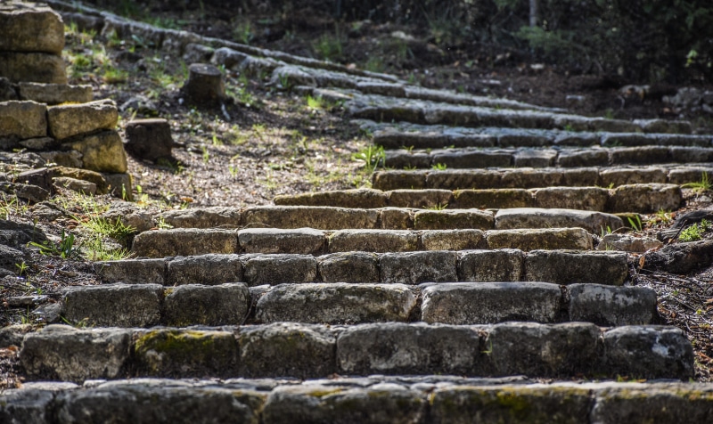 stone wall, outdoors, pattern, nature, france, weathered, gradually, wall, upward, focus on foreground, cobbled, provence, staircase, steps, plant, close-up