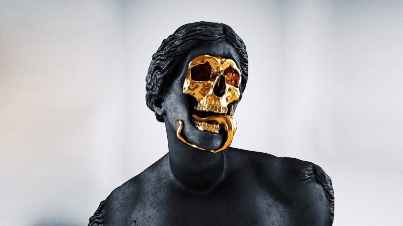skull, Greek, gold, Roman, Statue, 1080P, sculpture