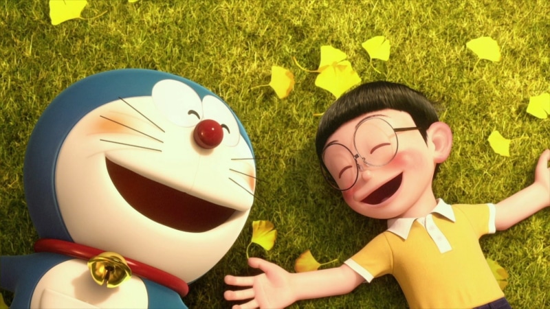 positive emotion, emotion, doraemon, 1080P, smiling, childhood, field, lying down, high angle view, hd, people, lifestyles, sunlight, child, plant, happiness