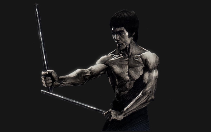 black background, vitality, illustration, one person, warrior, indoors, lee, 720P, sport, athlete, actor, artwork, young adult, studio shot, healthy lifestyle