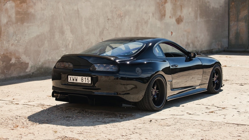 retro styled, car, mode of transportation, Toyota Supra MK4, shadow, architecture, concrete, nature, day, parking, transportation, black, no people, land vehicle