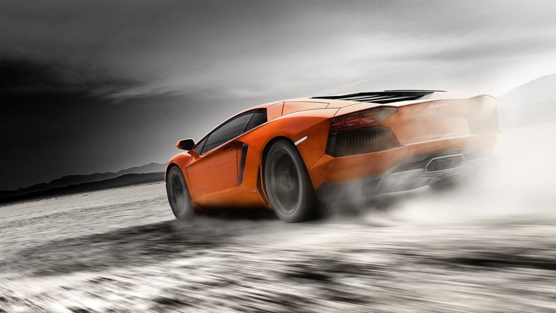sport, motion, orange cars, outdoors, sports car, Lamborghini Aventador, cloud - sky, coupe, transportation, rain, driving, wheel, mode of transportation