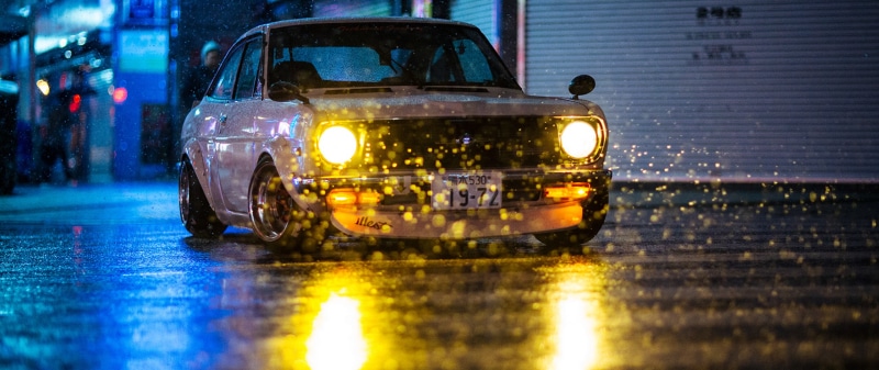 reflection, rain, night, water, architecture, motor vehicle, headlight, city, street, land vehicle, drop, nature, 2K, mode of transportation, surface level