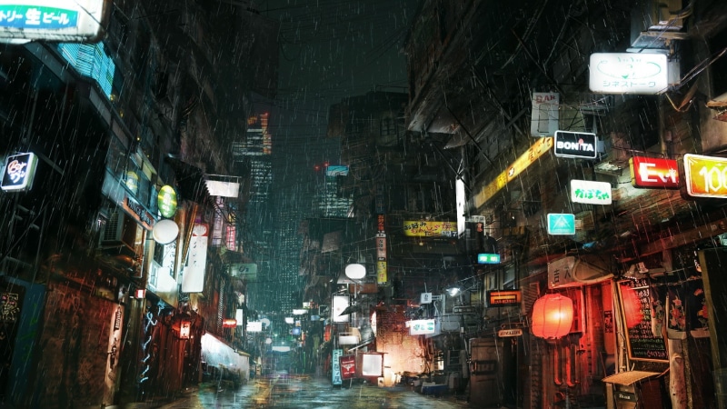 cyberpunk, 1080P, street, lights, city, advertisements, rain