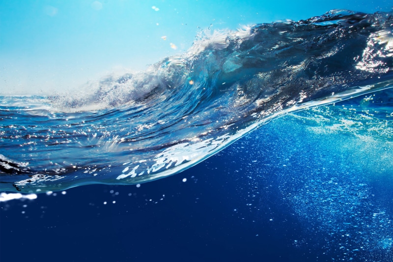 wave, 2K, turquoise colored, no people, beauty in nature, bubbles, cold temperature, scenics - nature, undersea, clear sky, sunlight, nature, waves, blue