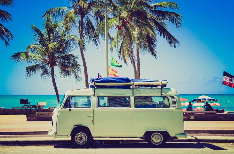 trip, plant, vw camper, nature, hippies, white, vanagon, travel, bus, land, 4K, water, palm tree, volkswagen, outdoors, boa viagem beach, vw, sunny, van