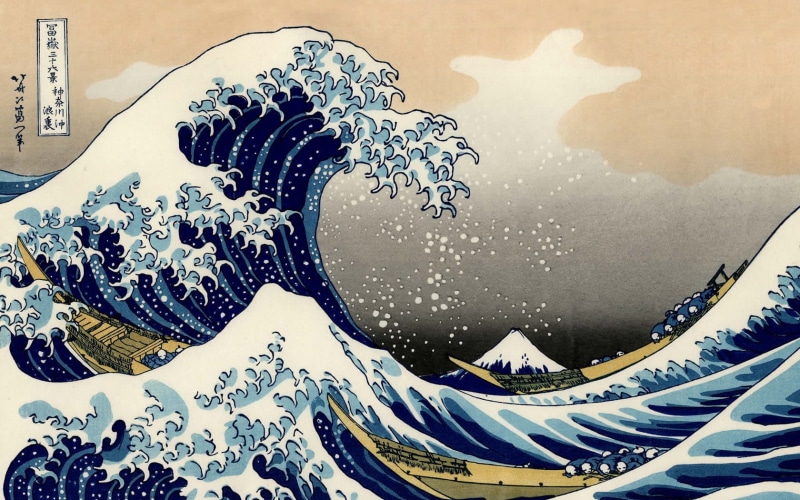 artwork, sea, The Great Wave off Kanagawa, 720P, Japan, waves