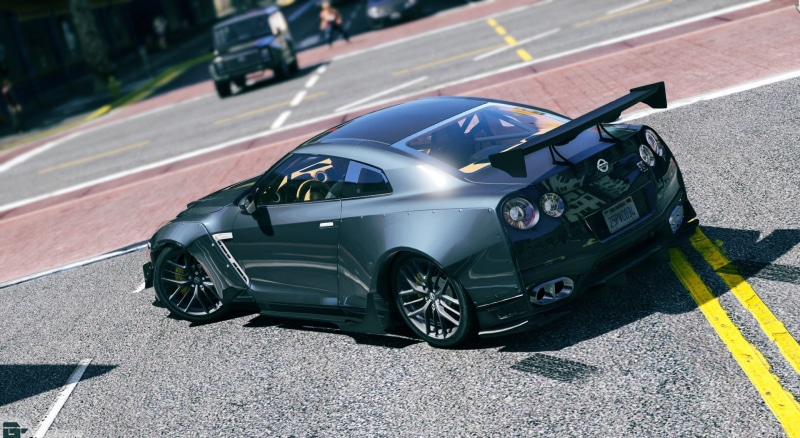 sport, gtr35, 1080P, gta v, gtr, Games, motor vehicle, land vehicle, day, street, city, gt cinematic, sunlight, symbol, outdoors, road, gta, shadow, marking